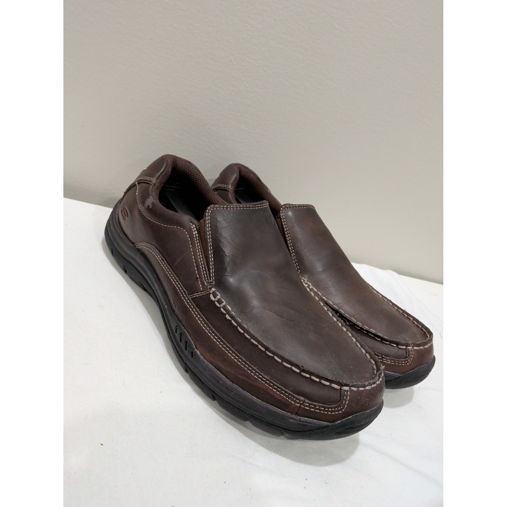 Skechers Mens Relaxed Fit Memory Foam Brown Leather Casual Loafers 64348 Size 9